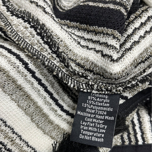 Misook Collection Black & White Striped Open Front Cardigan Tassel Trim Sz 2X