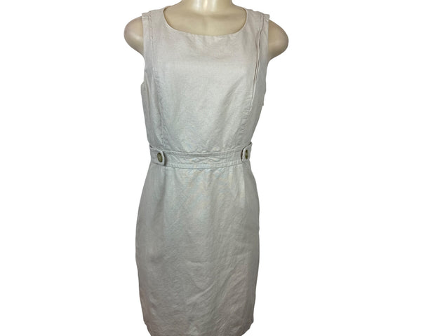 J. Crew Sleeveless Light Beige Sheath Dress With Waist Button Accents Sz 4