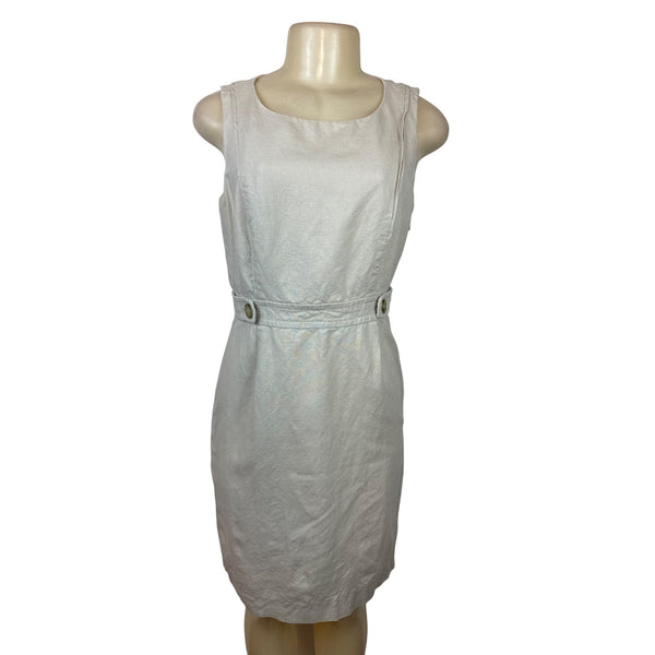 J. Crew Sleeveless Light Beige Sheath Dress With Waist Button Accents Sz 4