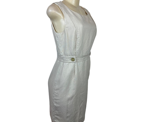 J. Crew Sleeveless Light Beige Sheath Dress With Waist Button Accents Sz 4