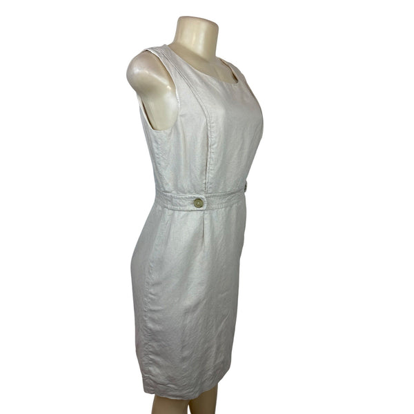 J. Crew Sleeveless Light Beige Sheath Dress With Waist Button Accents Sz 4