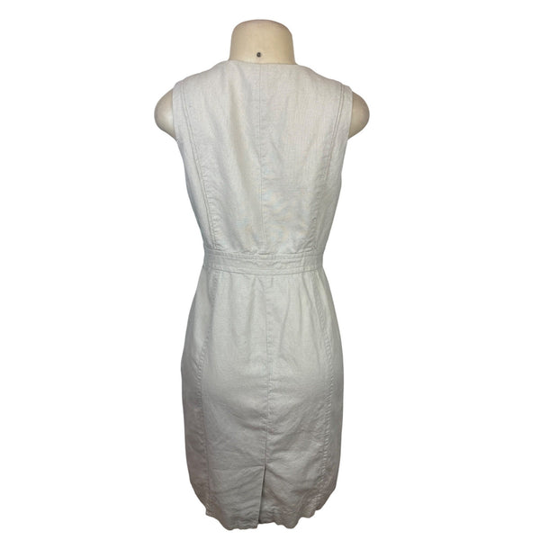 J. Crew Sleeveless Light Beige Sheath Dress With Waist Button Accents Sz 4
