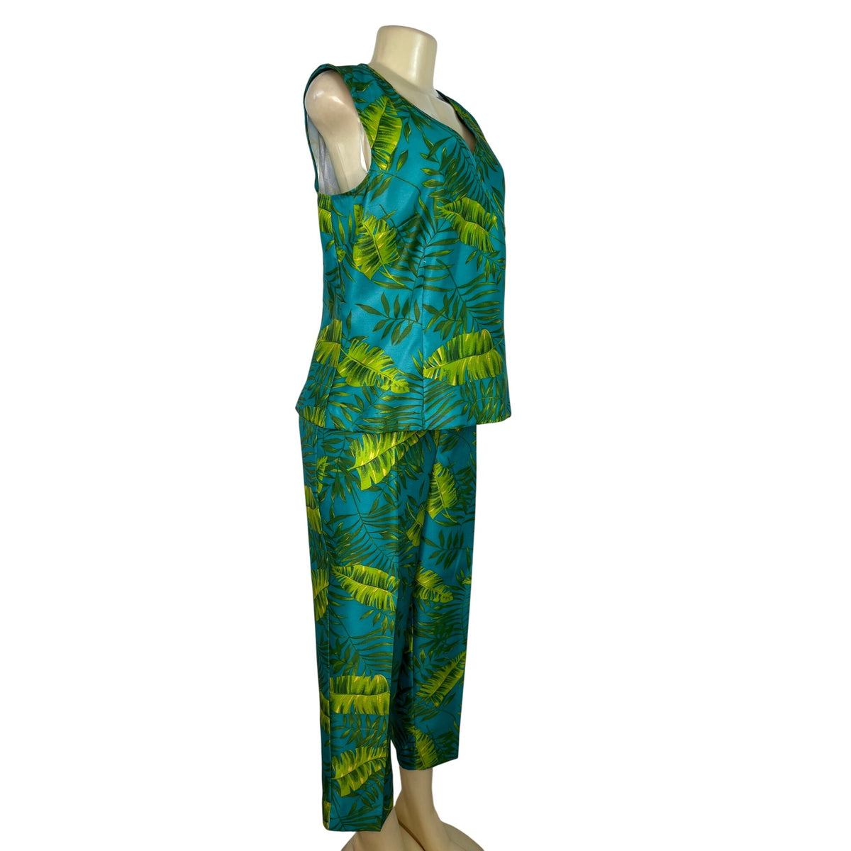 Sag Harbor Womens Blue Tropical Set W/ Wrap Shirt & High-Waisted Pants Size 14