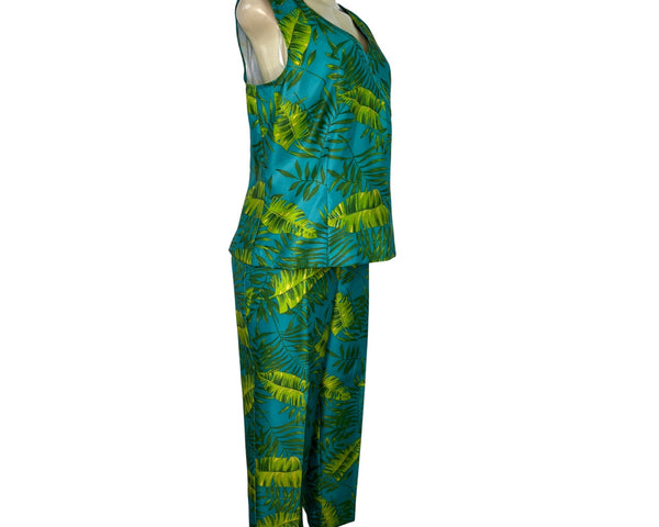 Sag Harbor Womens Blue Tropical Set W/ Wrap Shirt & High-Waisted Pants Size 14