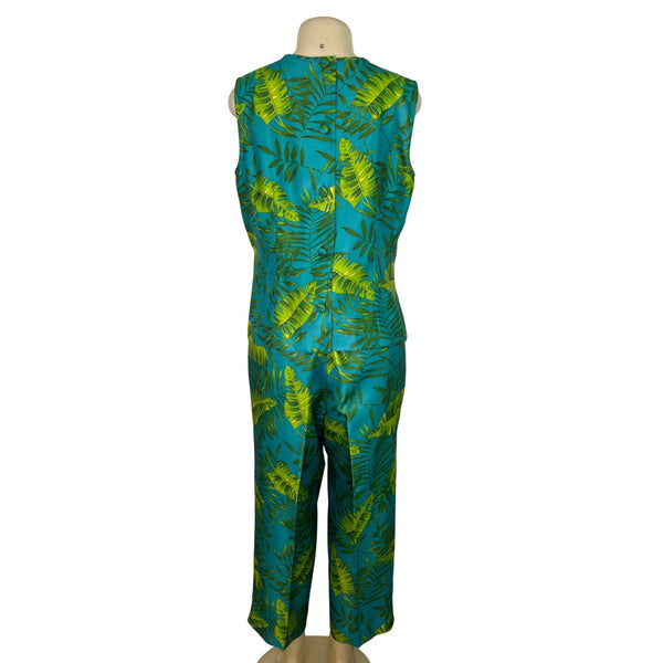 Sag Harbor Womens Blue Tropical Set W/ Wrap Shirt & High-Waisted Pants Size 14