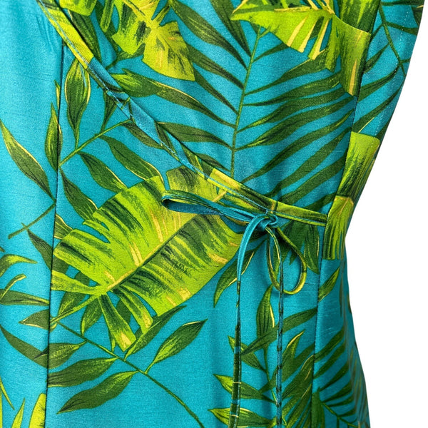 Sag Harbor Womens Blue Tropical Set W/ Wrap Shirt & High-Waisted Pants Size 14