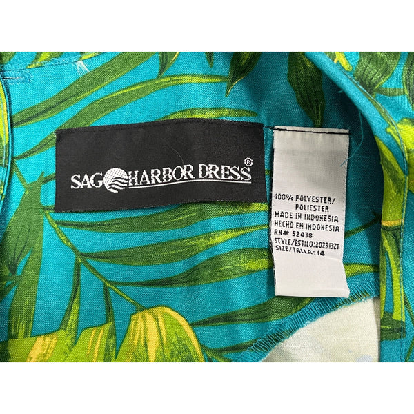 Sag Harbor Womens Blue Tropical Set W/ Wrap Shirt & High-Waisted Pants Size 14