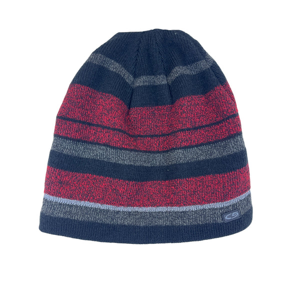 Champion Unisex Dark Gray & Red Striped Knit Beanie Hat One Size Warm Winter Accessory