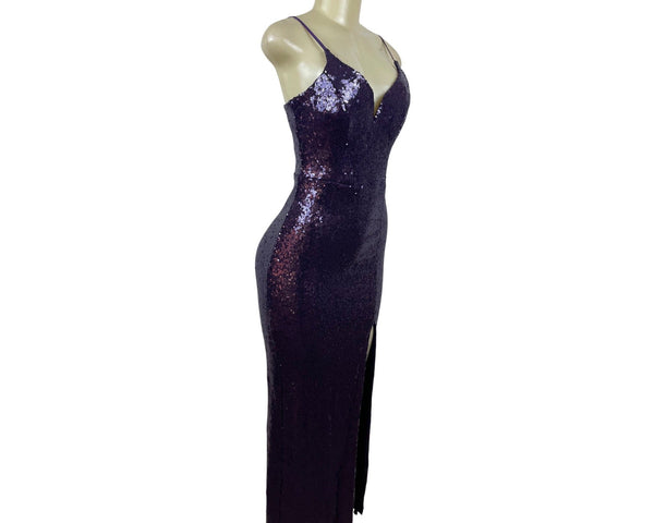 B.Smart Purple Sequin Spaghetti Strap Midi Dress With V-Neck & Side Slit Sz 9/10