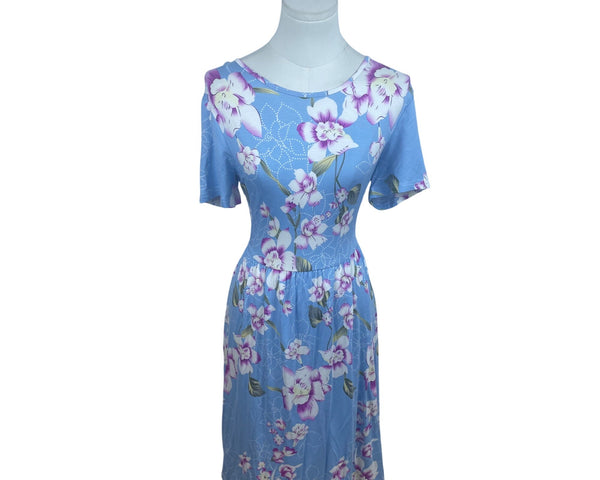 Db moon Blue Floral Short Sleeve Dress Sz M