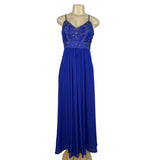 Sue Wong Royal Blue Beaded Maxi Dress With Spaghetti Straps & V-Neckline Size 2
