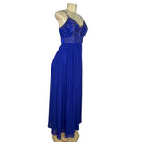 Sue Wong Royal Blue Beaded Maxi Dress With Spaghetti Straps & V-Neckline Size 2