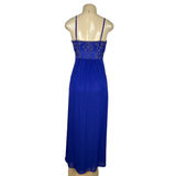 Sue Wong Royal Blue Beaded Maxi Dress With Spaghetti Straps & V-Neckline Size 2