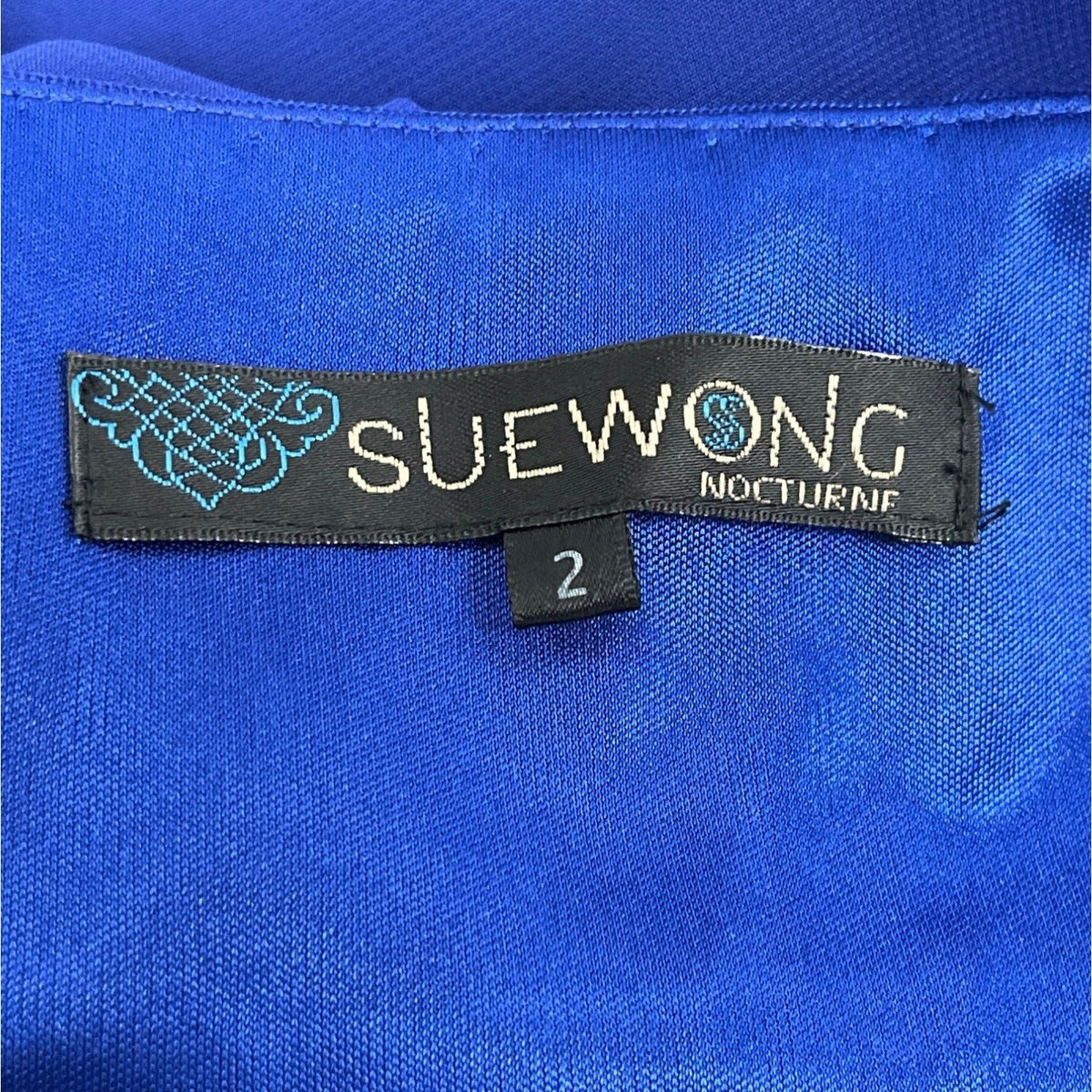 Sue Wong Royal Blue Beaded Maxi Dress With Spaghetti Straps & V-Neckline Size 2