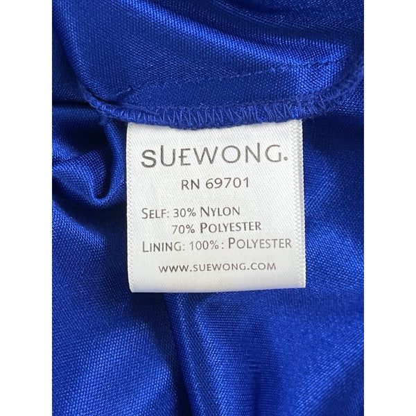 Sue Wong Royal Blue Beaded Maxi Dress With Spaghetti Straps & V-Neckline Size 2