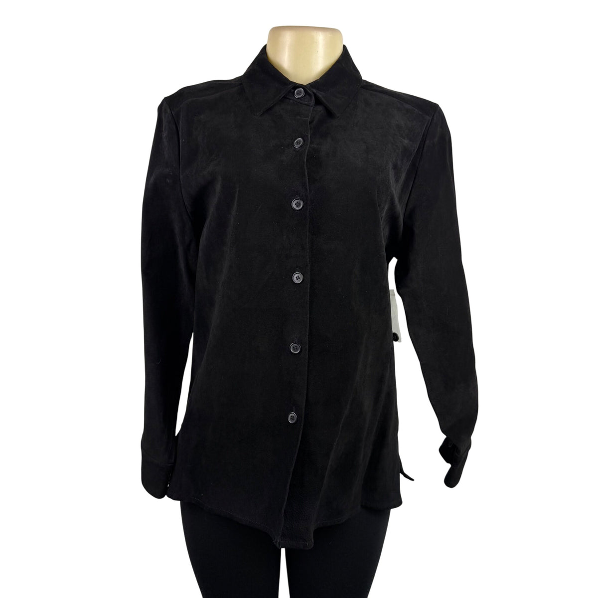 Sutton Studio Womens Black Suede Button-Down Shirt Long Sleeve Sz Large