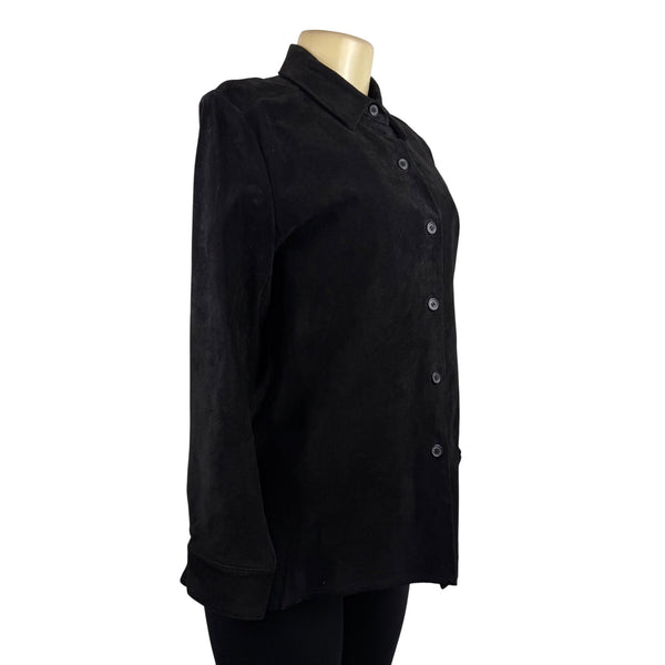 Sutton Studio Womens Black Suede Button-Down Shirt Long Sleeve Sz Large