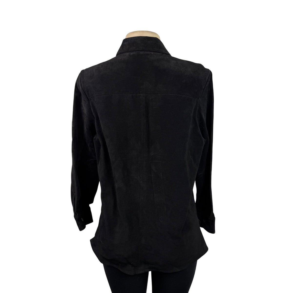 Sutton Studio Womens Black Suede Button-Down Shirt Long Sleeve Sz Large