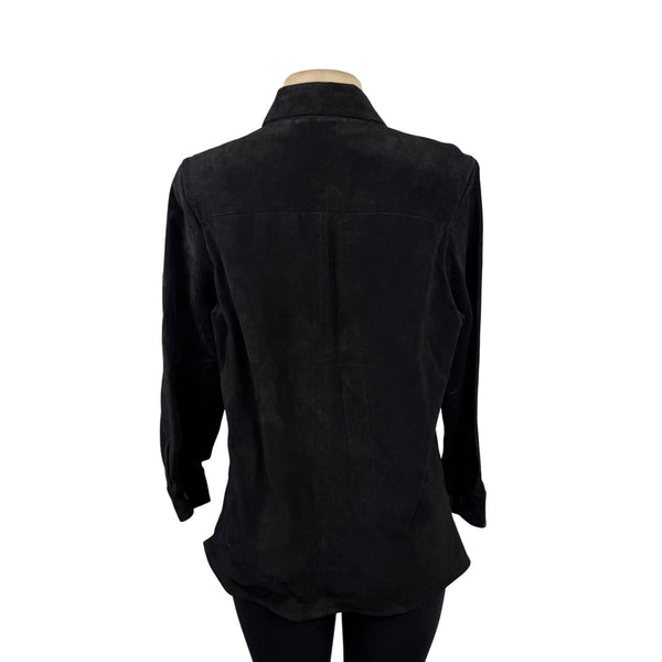 Sutton Studio Womens Black Suede Button-Down Shirt Long Sleeve Sz Large