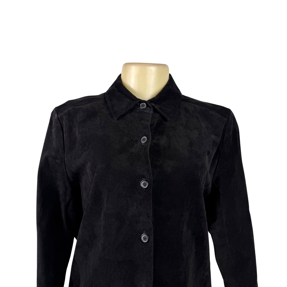 Sutton Studio Womens Black Suede Button-Down Shirt Long Sleeve Sz Large