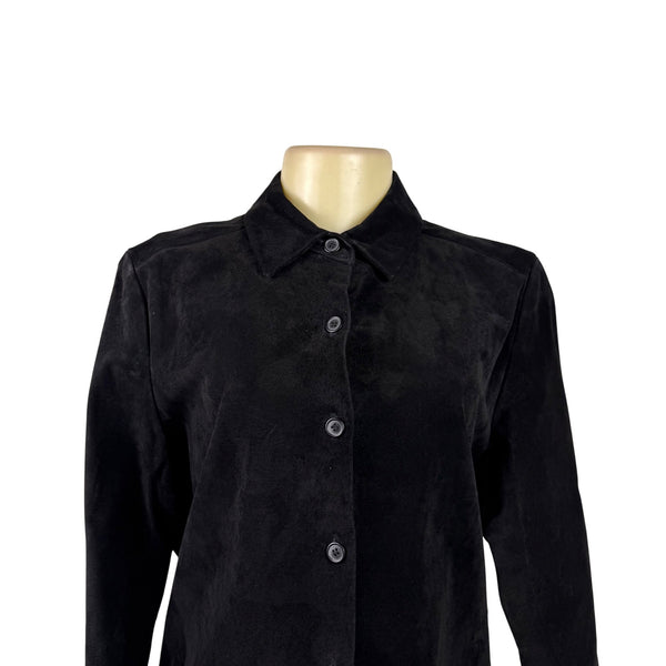 Sutton Studio Womens Black Suede Button-Down Shirt Long Sleeve Sz Large