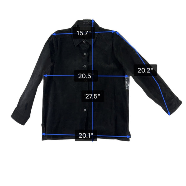 Sutton Studio Womens Black Suede Button-Down Shirt Long Sleeve Sz Large