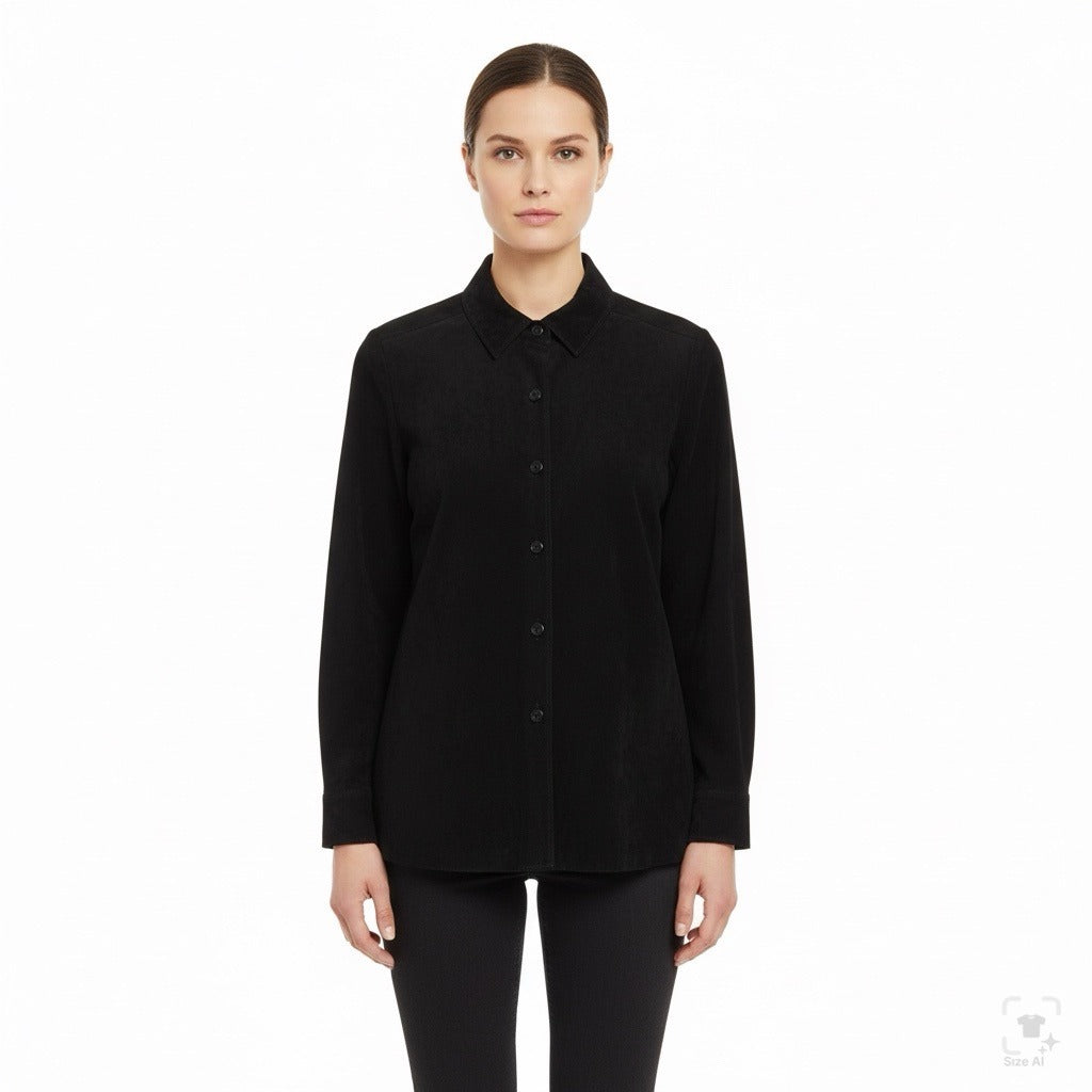 Sutton Studio Womens Black Suede Button-Down Shirt Long Sleeve Sz Large