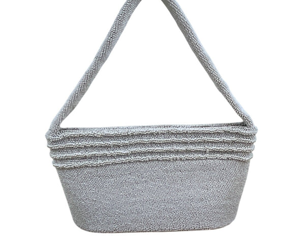 Vintage Handcrafted Women’s White Beads With Frame Closure Evening Clutch Size S