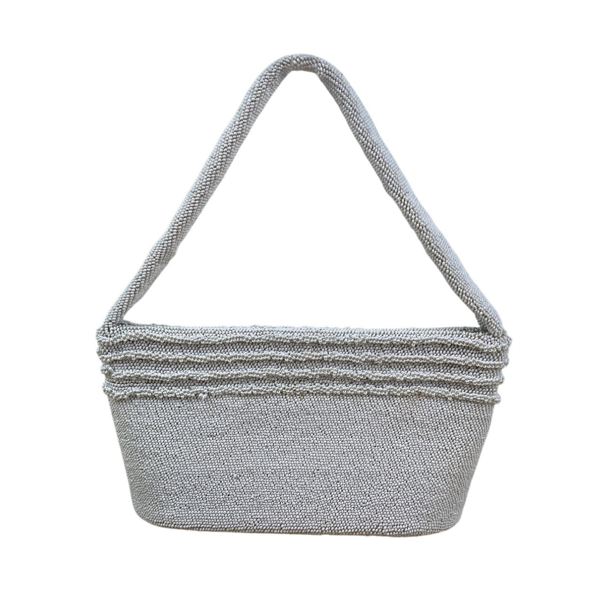 Vintage Handcrafted Women’s White Beads With Frame Closure Evening Clutch Size S