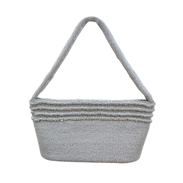 Vintage Handcrafted Women’s White Beads With Frame Closure Evening Clutch Size S