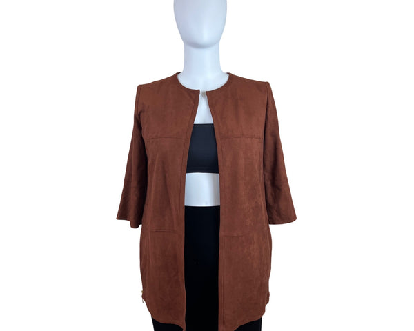 Chico’s Women's Brown Open Front Jacket 3/4 Sleeve Lightweight Elegant Size 2
