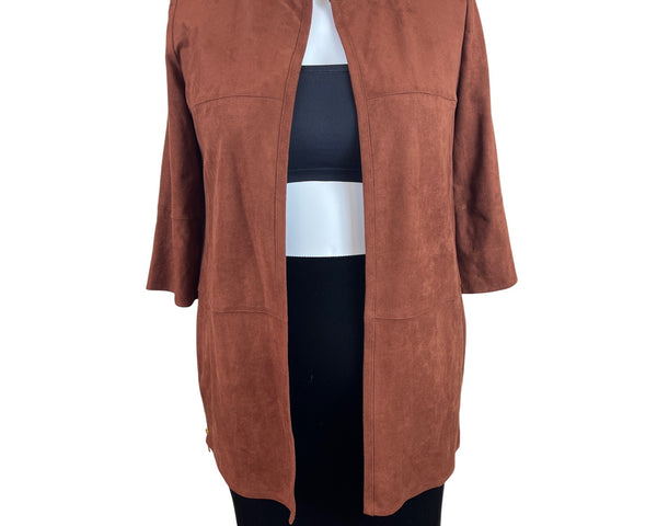 Chico’s Women's Brown Open Front Jacket 3/4 Sleeve Lightweight Elegant Size 2
