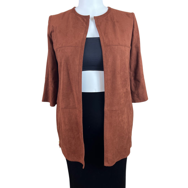 Chico’s Women's Brown Open Front Jacket 3/4 Sleeve Lightweight Elegant Size 2