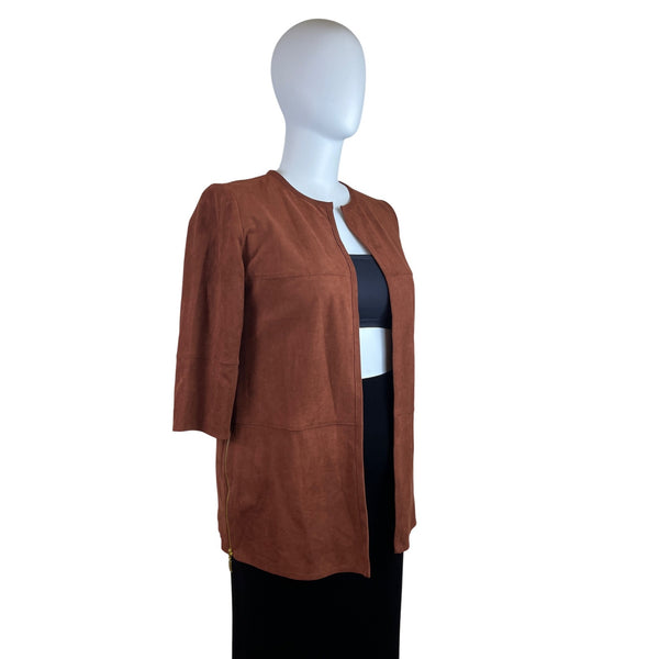 Chico’s Women's Brown Open Front Jacket 3/4 Sleeve Lightweight Elegant Size 2