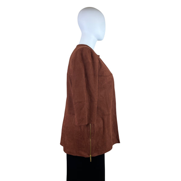 Chico’s Women's Brown Open Front Jacket 3/4 Sleeve Lightweight Elegant Size 2