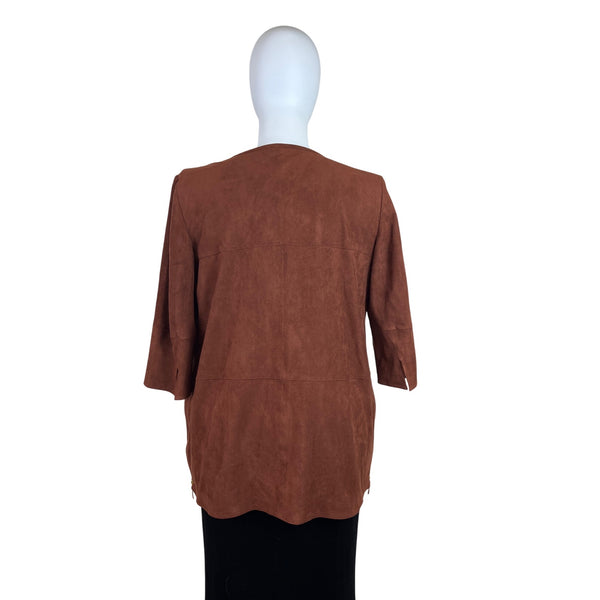 Chico’s Women's Brown Open Front Jacket 3/4 Sleeve Lightweight Elegant Size 2