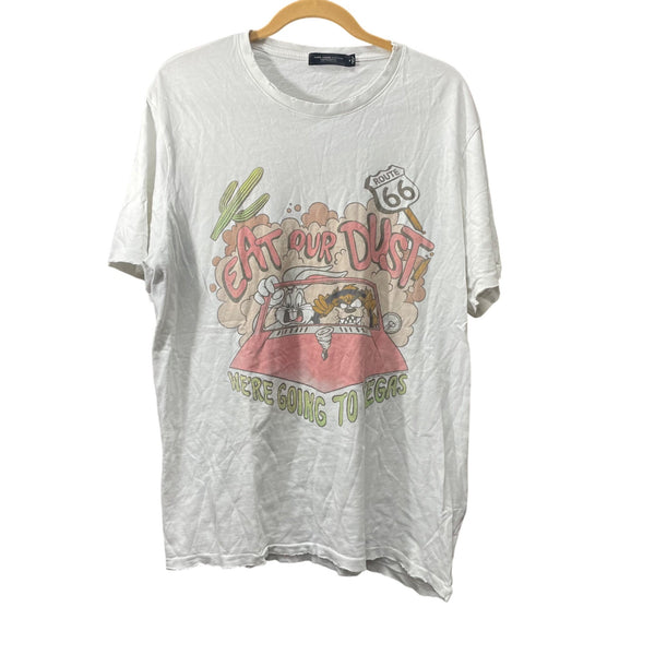 Junk Food Mens White Cotton Graphic T-Shirt Eat Our Dust Route 66 XL Casual Fit