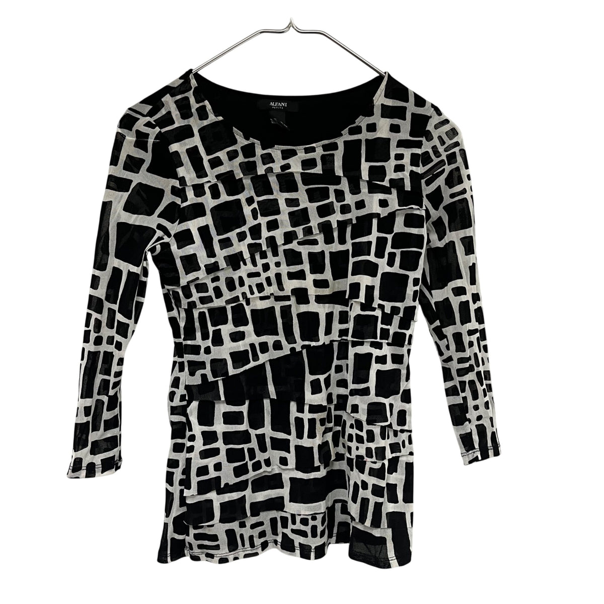 Alfani Womens Black/White Geometric Long-Sleeve Tunic Top Size Petite