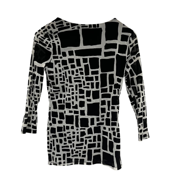 Alfani Womens Black/White Geometric Long-Sleeve Tunic Top Size Petite