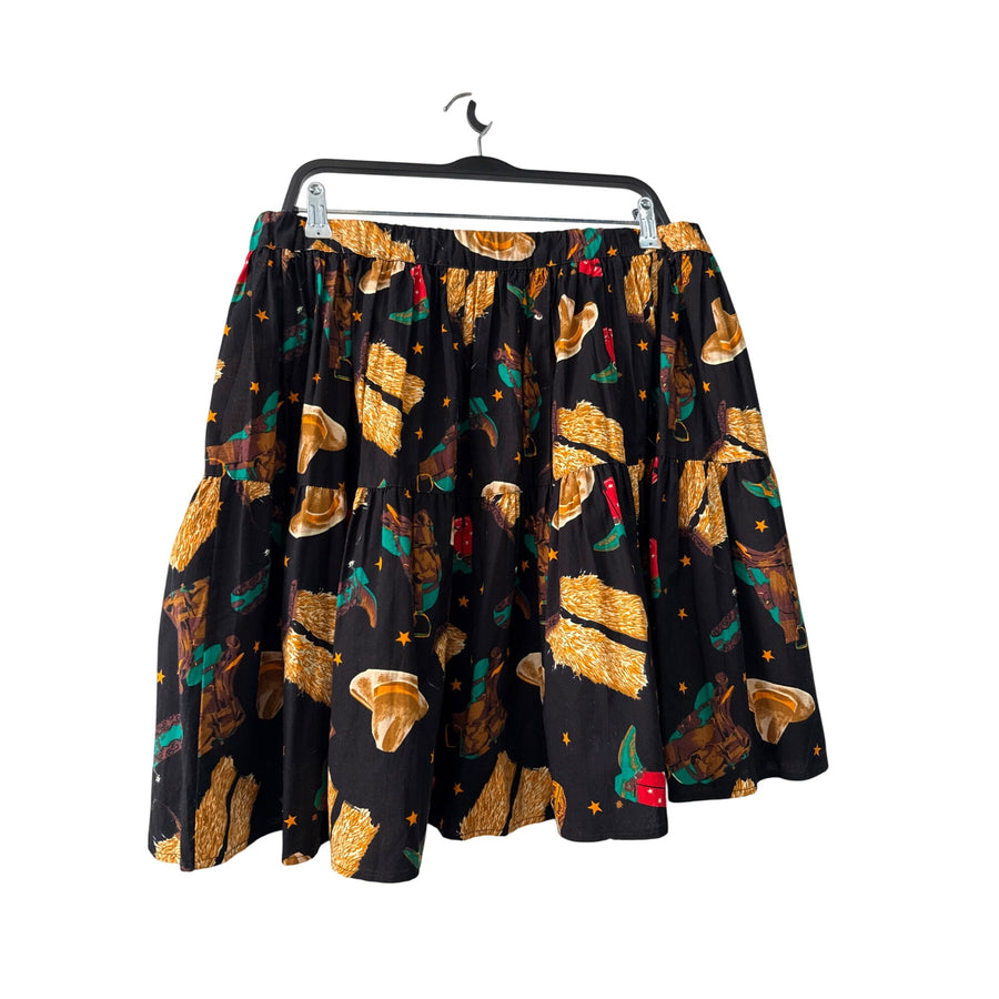 Liza Lynn Womens Country Western Print Skirt Elastic Waist Cowboy Hats OS Fun USA