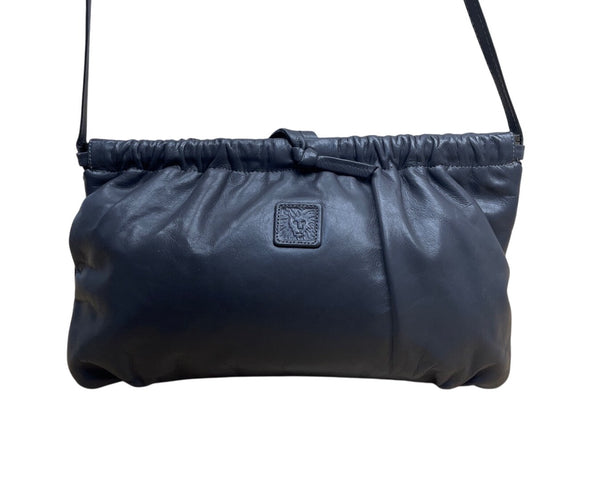 Anne Klein For Calderon Grey Leather With Drawstring Detail Crossbody Bag Sz S
