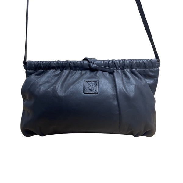 Anne Klein For Calderon Grey Leather With Drawstring Detail Crossbody Bag Sz S