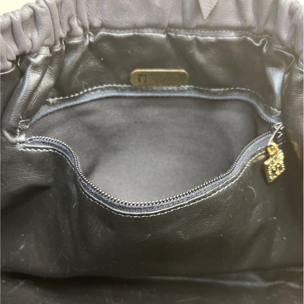 Anne Klein For Calderon Grey Leather With Drawstring Detail Crossbody Bag Sz S