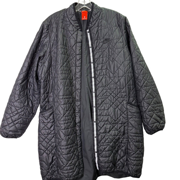 Nike Mens Black Quilted Full-Length Jacket Lightweight Snap-Button Front XL Relaxed Fit
