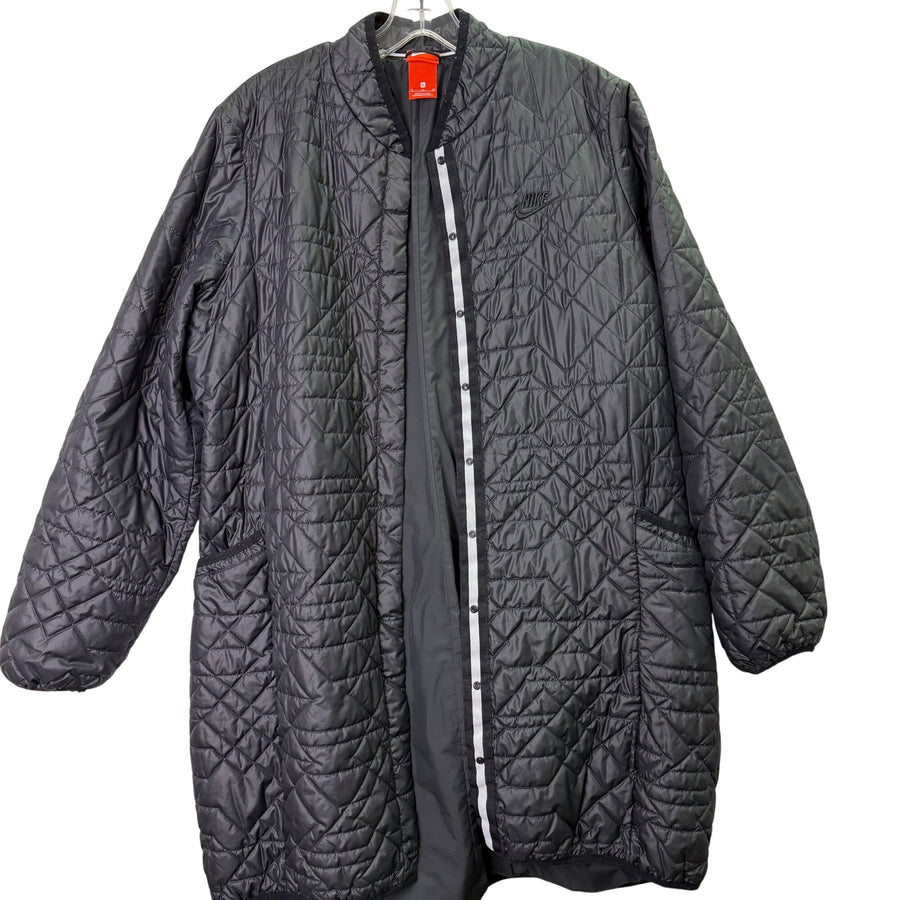 Nike Mens Black Quilted Full-Length Jacket Lightweight Snap-Button Front XL Relaxed Fit