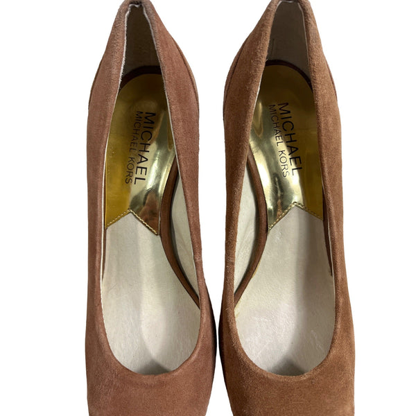 Michael Kors Womens Tan Suede Leather Upper Round Toe Stiletto Heels Size 6.5M