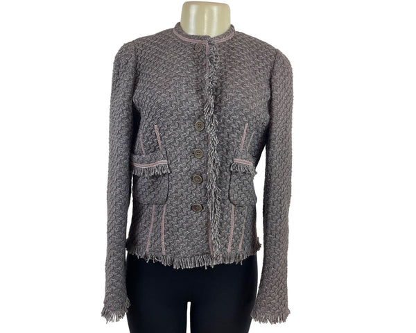 Armani Women’s Gray Button-Up Jacket With Pink Trim Accents Long Sleeves Sz 8