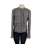 Armani Women’s Gray Button-Up Jacket With Pink Trim Accents Long Sleeves Sz 8