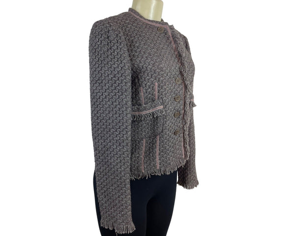 Armani Women’s Gray Button-Up Jacket With Pink Trim Accents Long Sleeves Sz 8