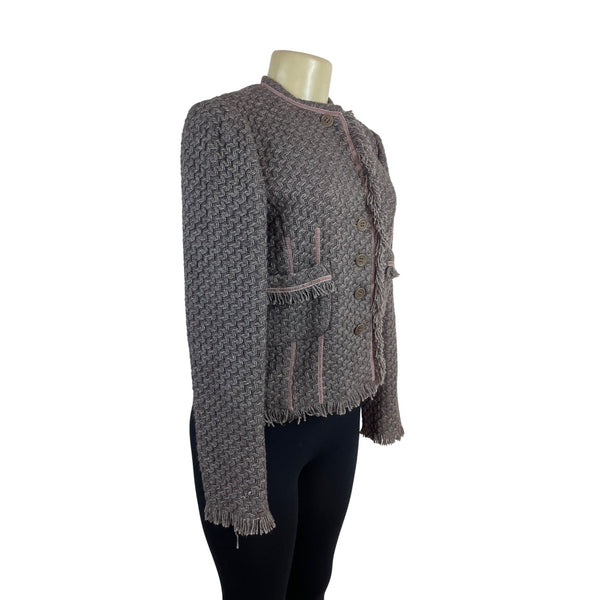 Armani Women’s Gray Button-Up Jacket With Pink Trim Accents Long Sleeves Sz 8